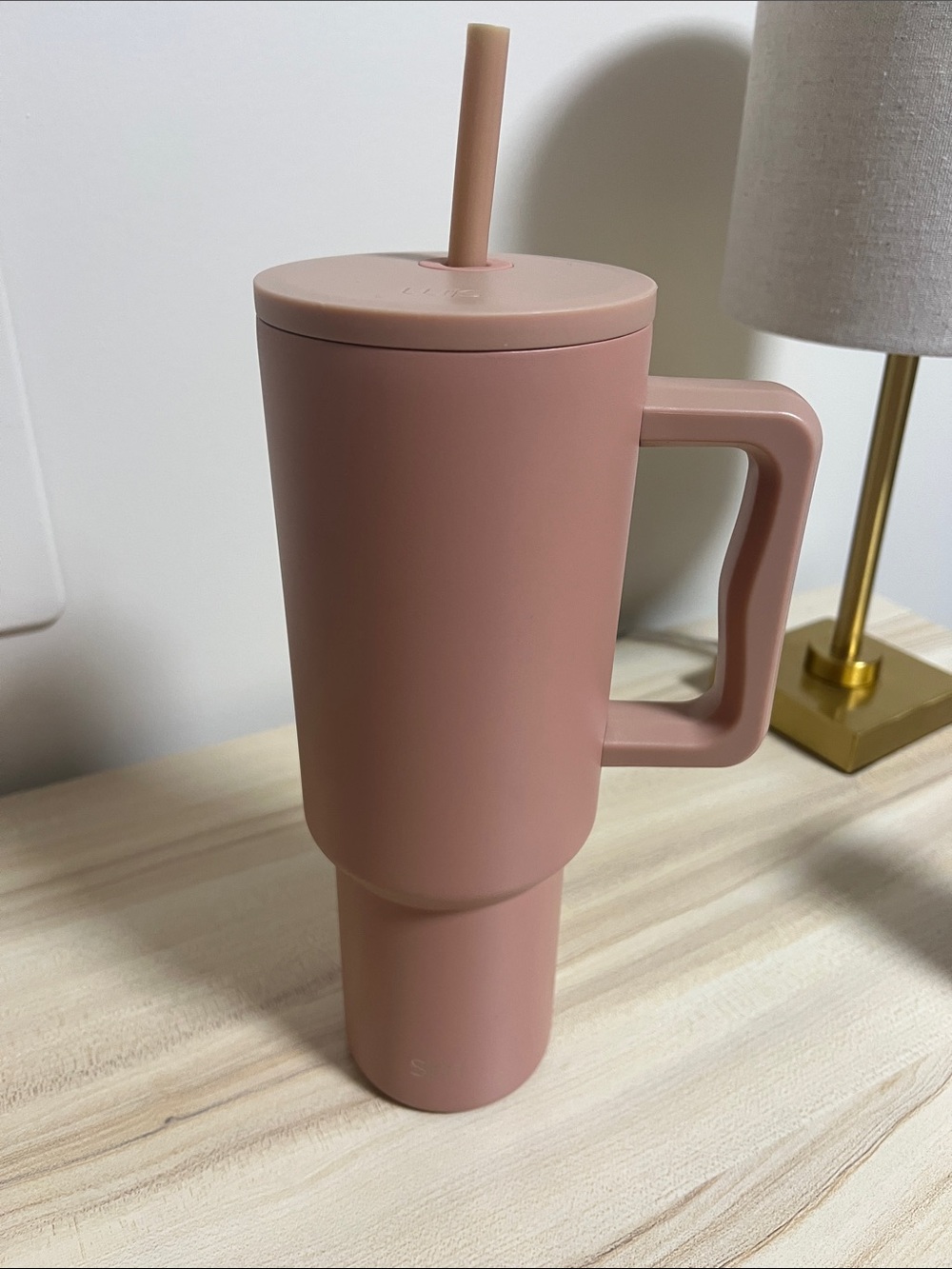 Simple Modern Matte Dusty Rose Travel Mug with Handle and Straw